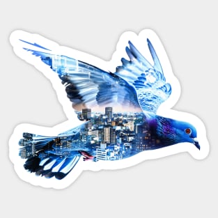 Pigeon with night city inside Sticker